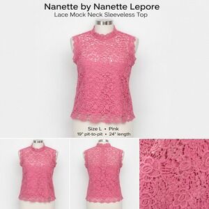 Nanette by Nanette Lepore Pink Lace Mock Neck Sleeveless Top Floral Zip Back L